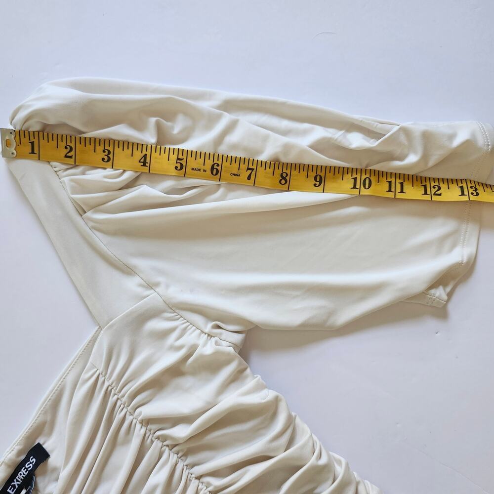 Express Ivory Ruched Puff-Sleeve Top with Peplum Size Small - Picture 10 of 10